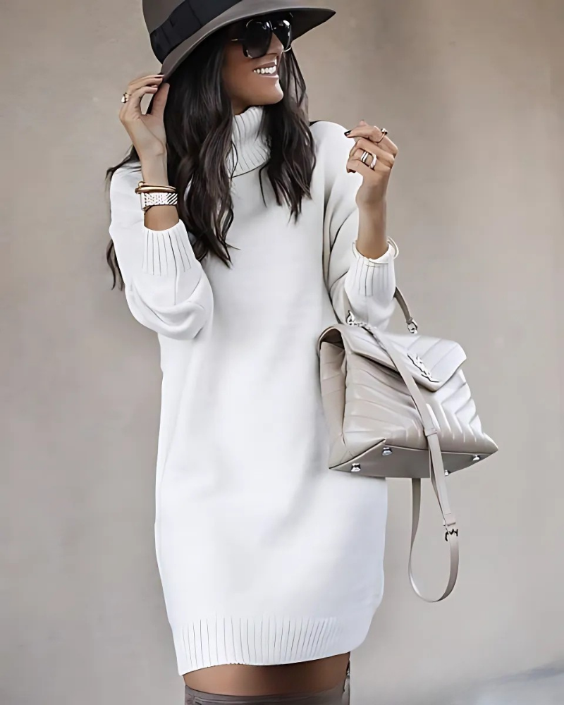 Knit Wool Blend Turtleneck Mini Dress