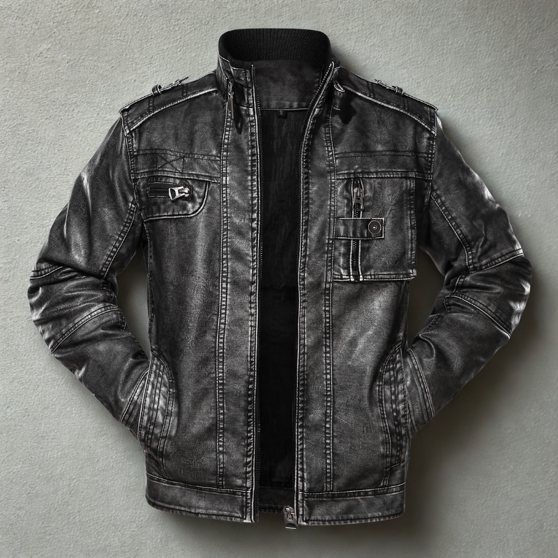 Distressed Slim Fit Leather Jacket