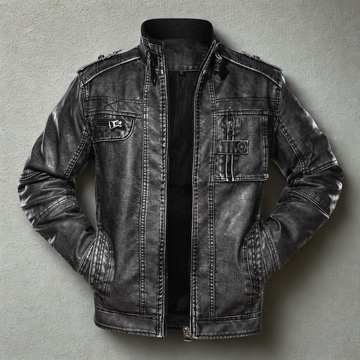 Distressed Slim Fit Leather Jacket