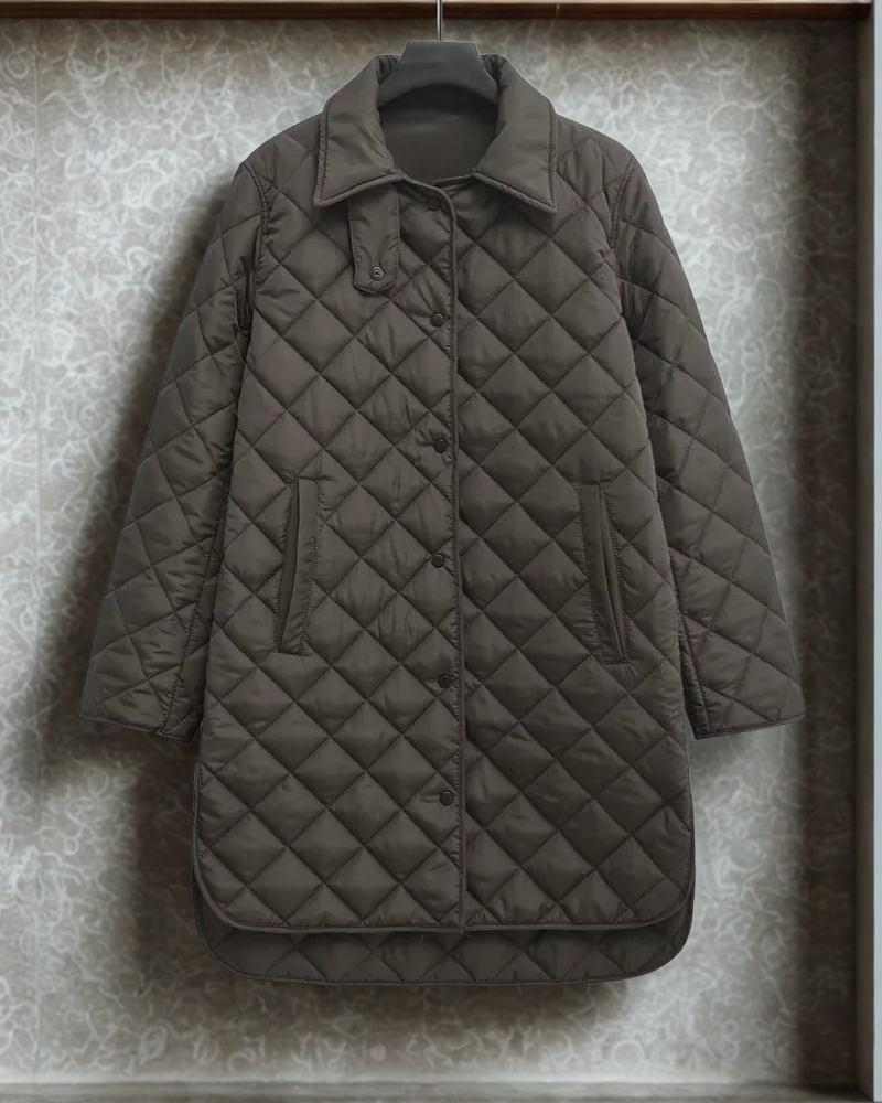 Quilted Diamond Pattern Shirt Collar Jacket