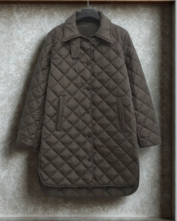 Quilted Diamond Pattern Shirt Collar Jacket