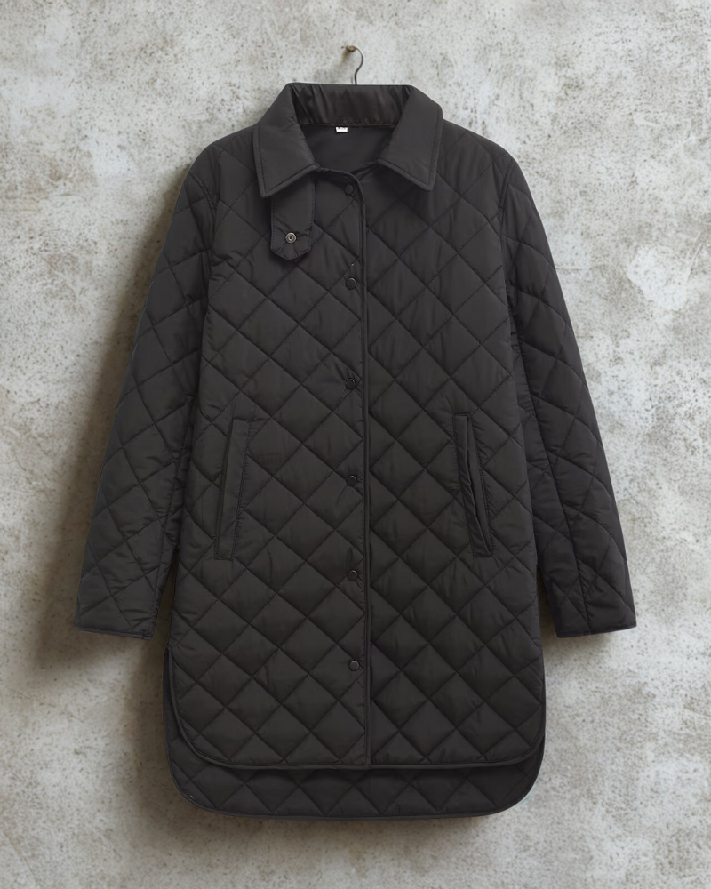 Quilted Diamond Pattern Shirt Collar Jacket
