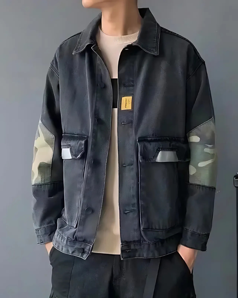 Camouflage Patchwork Oversized Denim Jacket