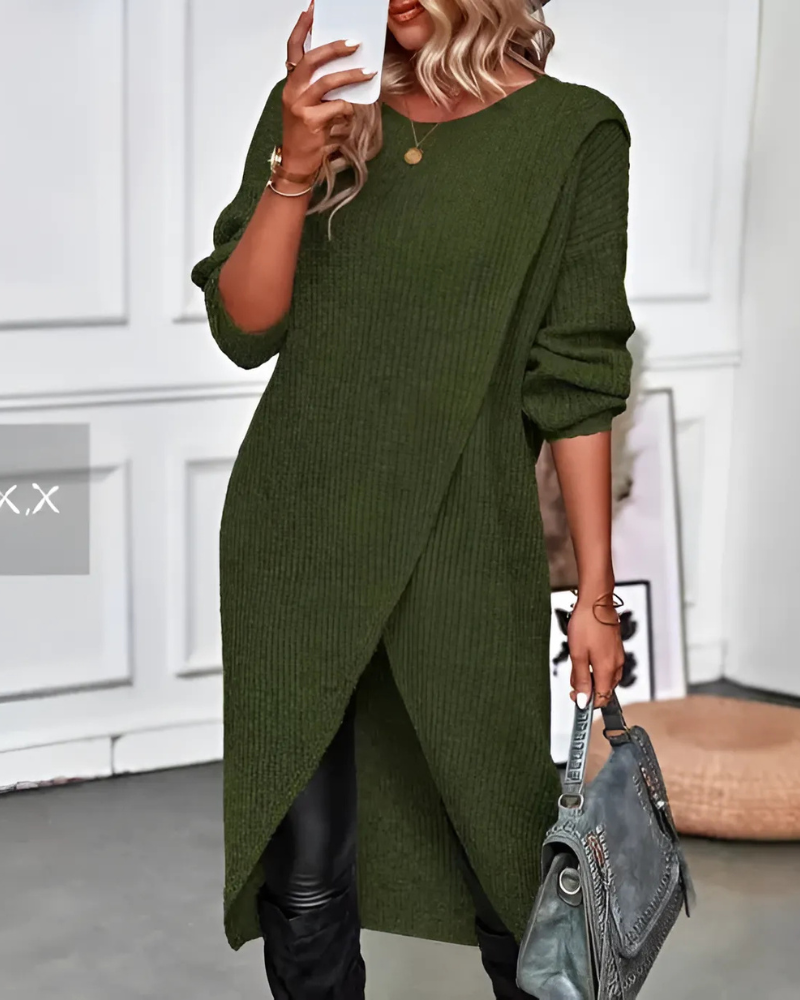 Knit Relaxed Fit Wrap Front Tunic Dress