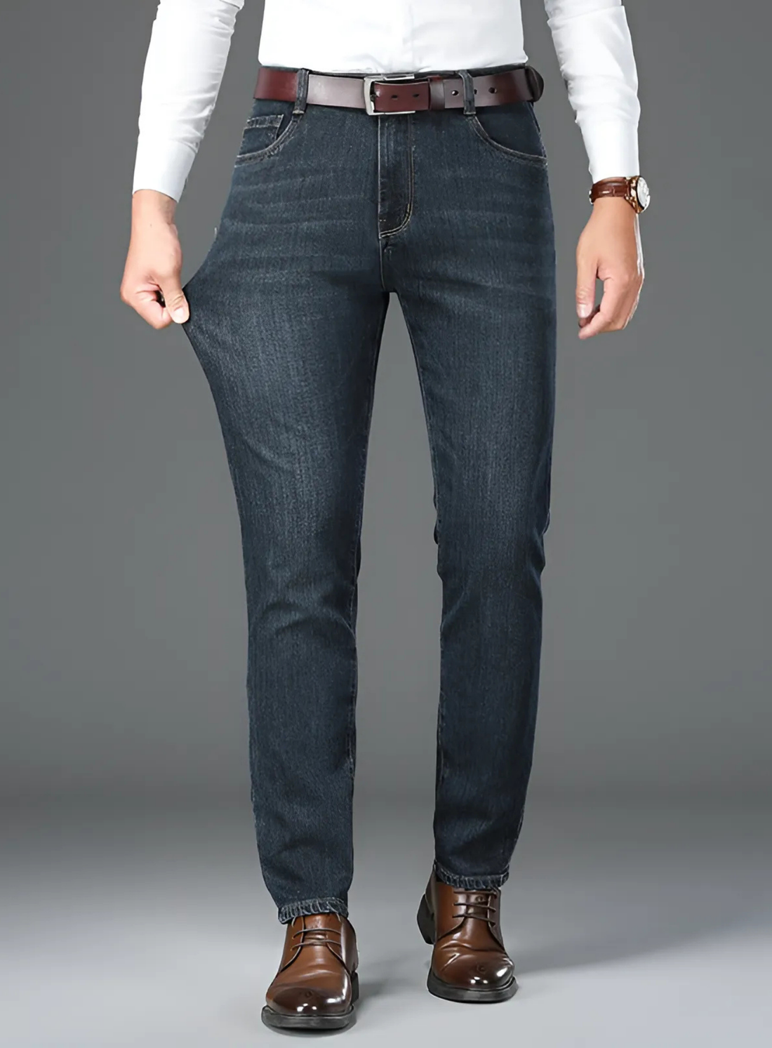 Denim Blend Mid-Rise Straight-Leg Pants
