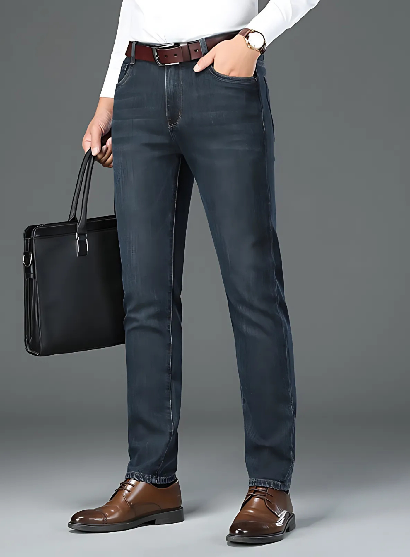 Denim Blend Mid-Rise Straight-Leg Pants