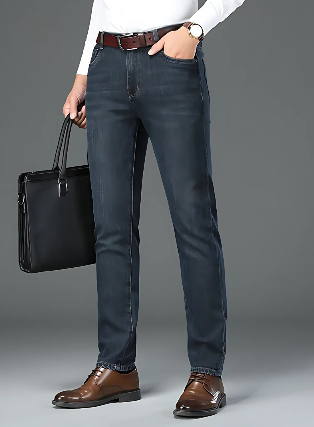 Denim Blend Mid-Rise Straight-Leg Pants