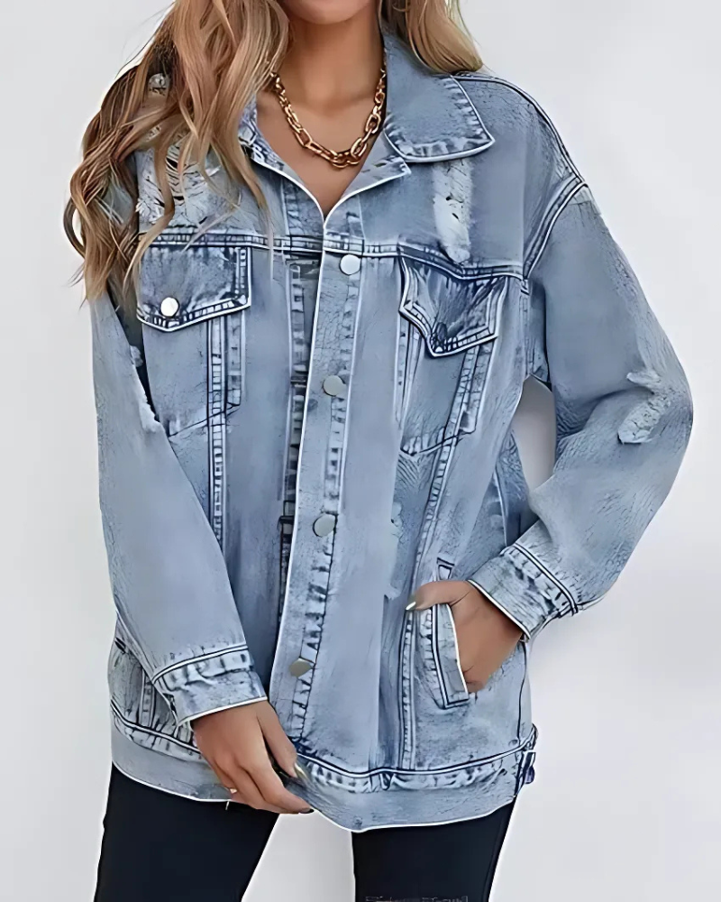 Oversized Distressed Ripped Denim Jacket