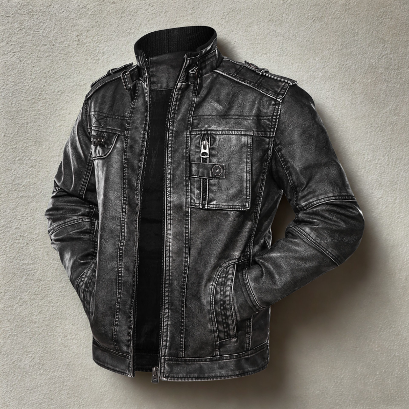Distressed Slim Fit Leather Jacket