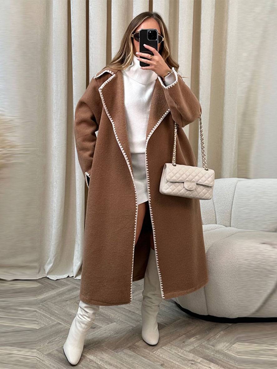 Wool Loose Fit Maxi Notched Lapel Coat