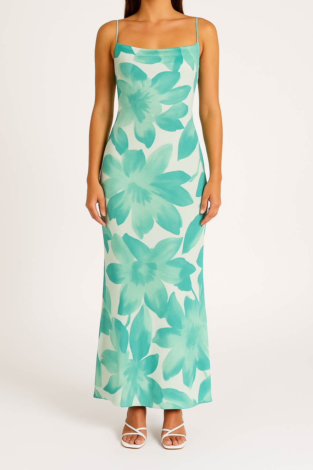 Spaghetti Strap Floral Bodycon Maxi Dress