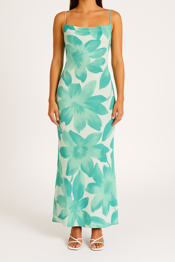 Spaghetti Strap Floral Bodycon Maxi Dress