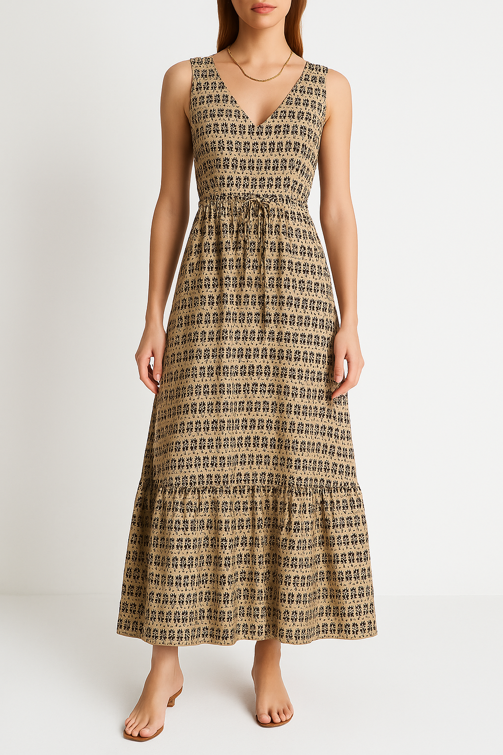 Light Airy Bohemian Print Midi Dress