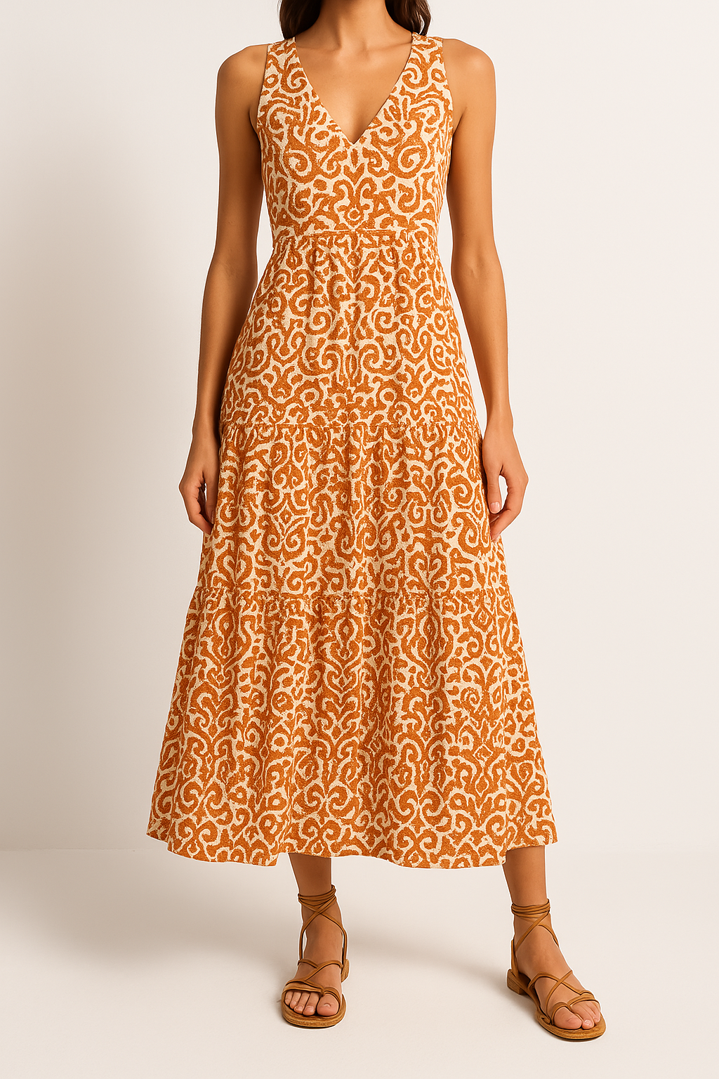 Relaxed Fit Abstract Print A-line Midi Dress