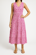 Women's Midi Dress – Sleeveless V-neck – Relaxed Fit – A-line with Abstract Print