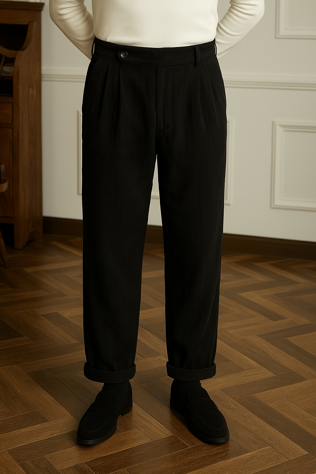 Corduroy Pleated High Waist Trousers