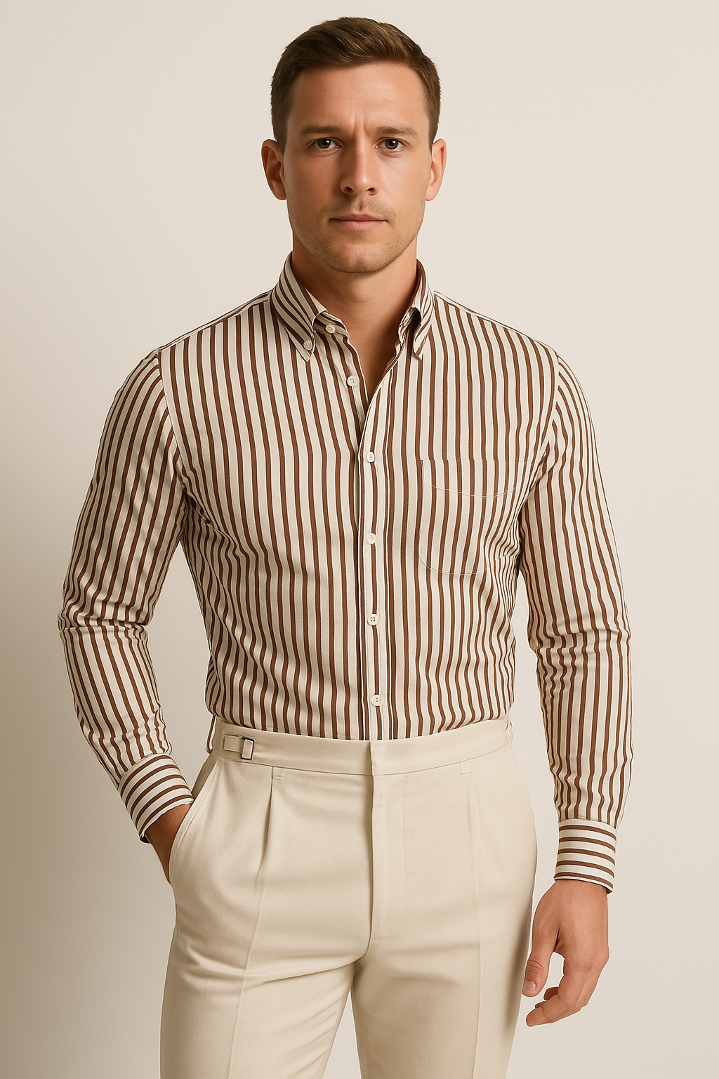Breathable Cotton Blend Tailored Striped Shirt