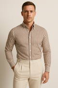 Men's Shirt with Long Sleeves – Tailored Fit – Breathable Cotton Blend – Striped Design
