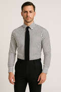 Men's Shirt with Long Sleeves – Tailored Fit – Breathable Cotton Blend – Striped Design