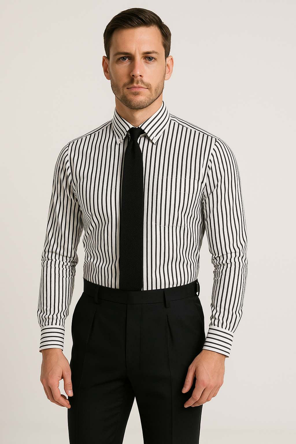 Men's Shirt with Long Sleeves – Tailored Fit – Breathable Cotton Blend – Striped Design