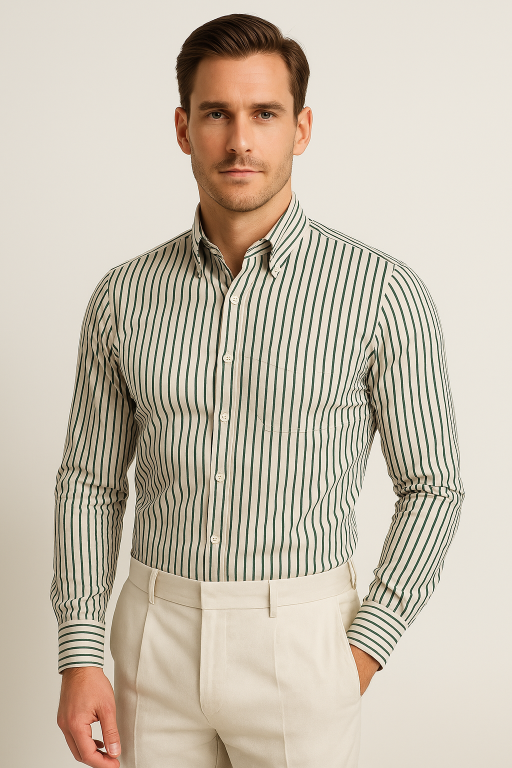 Breathable Cotton Blend Tailored Striped Shirt