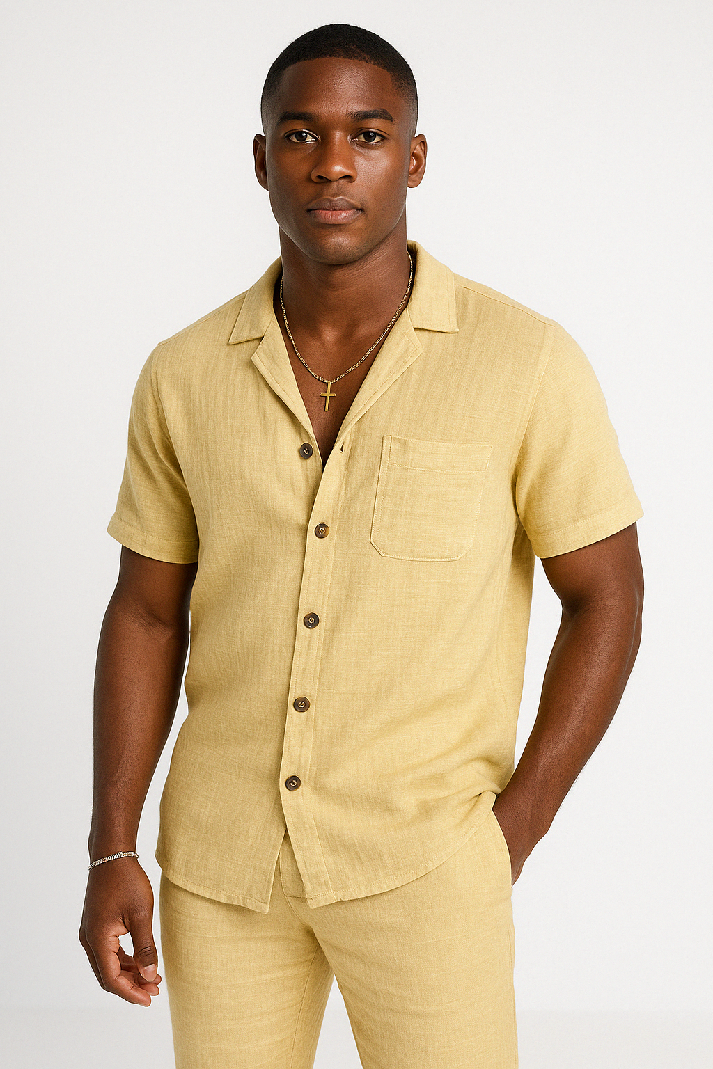 Men's Shirt with Buttons – Cotton/Linen – Relaxed Fit – Short-Sleeved Casual Style
