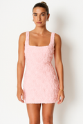 Women's Mini Dress – Bodycon Fit – 3D Flower Appliqué – Straight Neckline