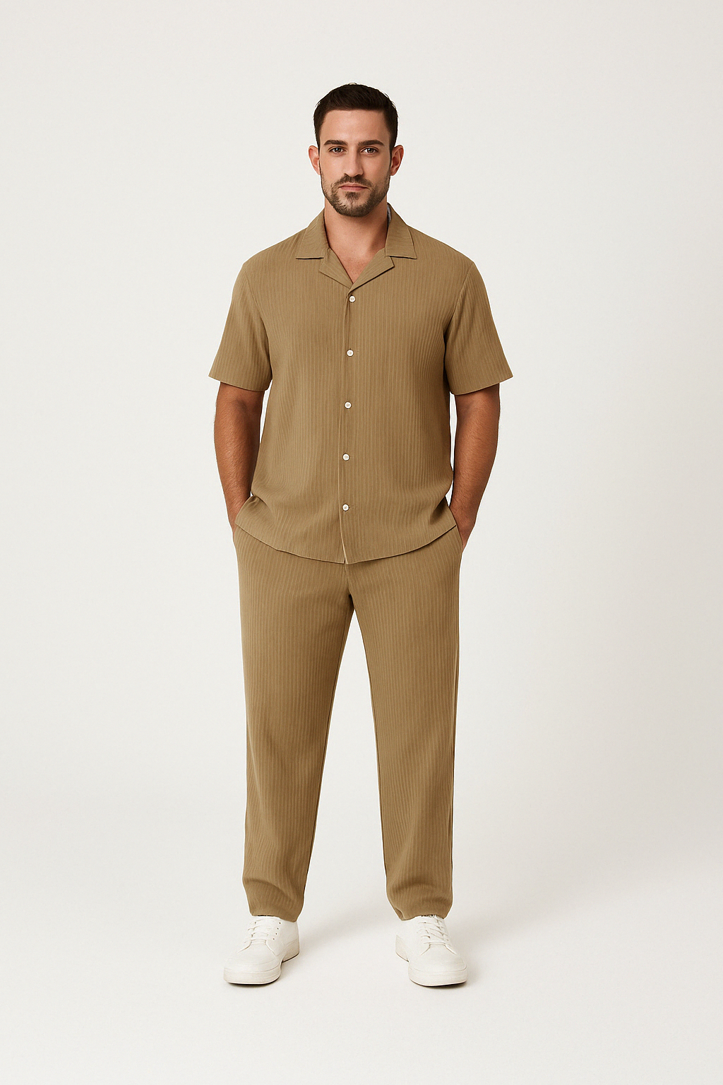 Men's set with short-sleeved shirt and trousers – Relaxed fit – Cotton linen blend