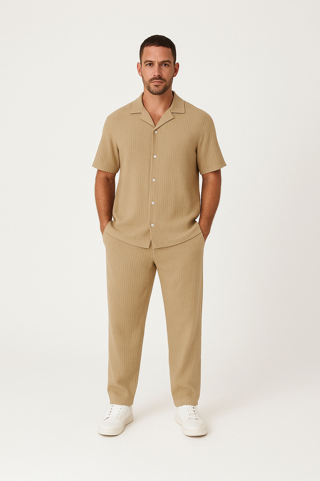Men's set with short-sleeved shirt and trousers – Relaxed fit – Cotton linen blend