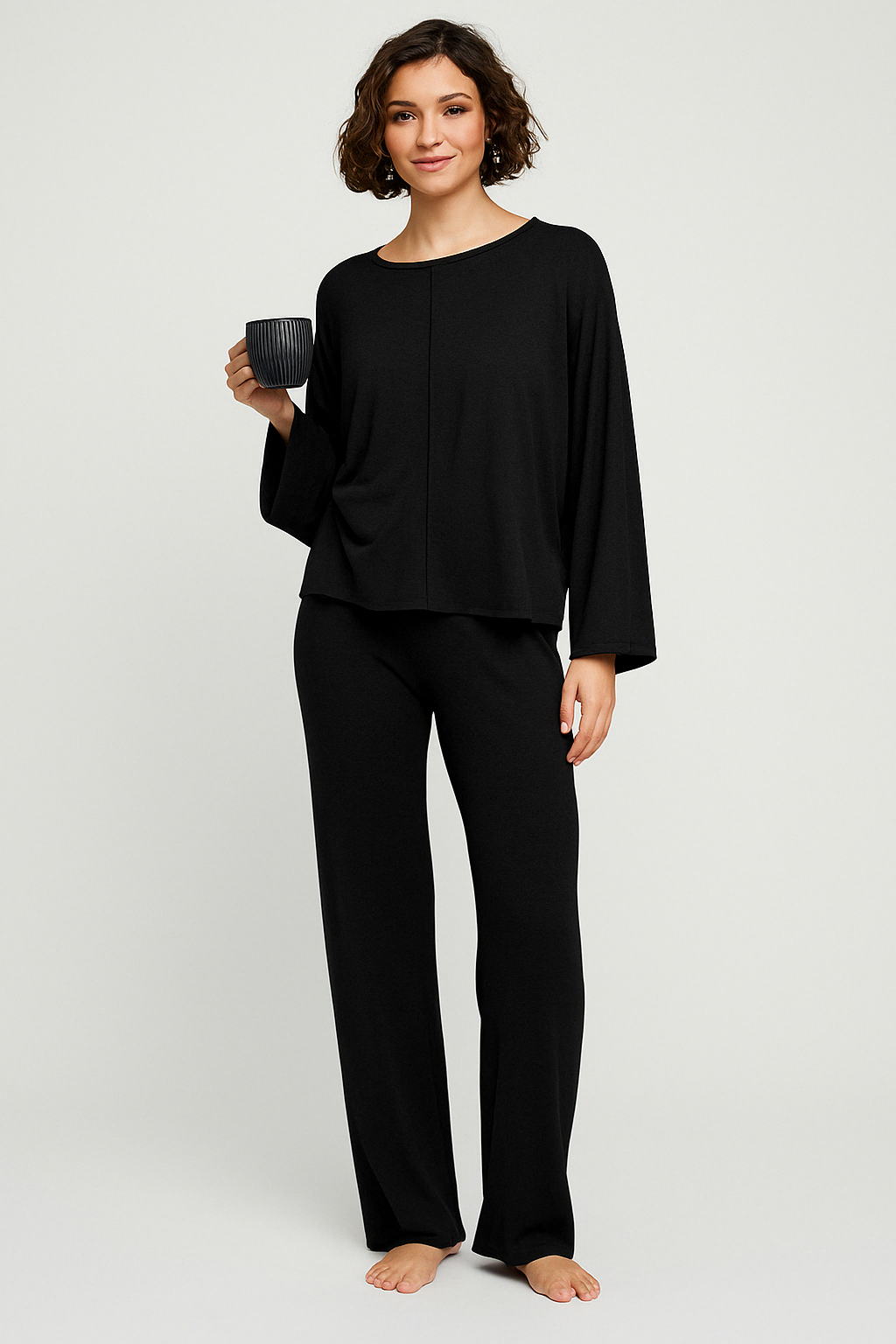 Dame Loungewear Sæt – Bomuldsblanding – Afslappet Pasform – Langærmet – Fuld Længde Bukser