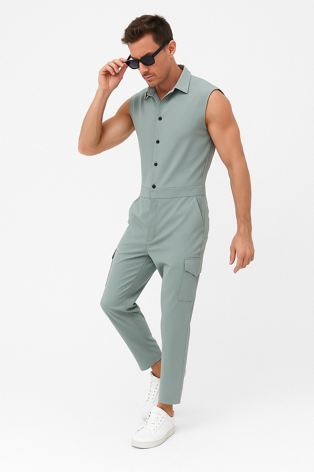 Slim Fit Cargo Sleeveless Jumpsuit