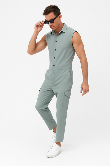 Slim Fit Cargo Sleeveless Jumpsuit