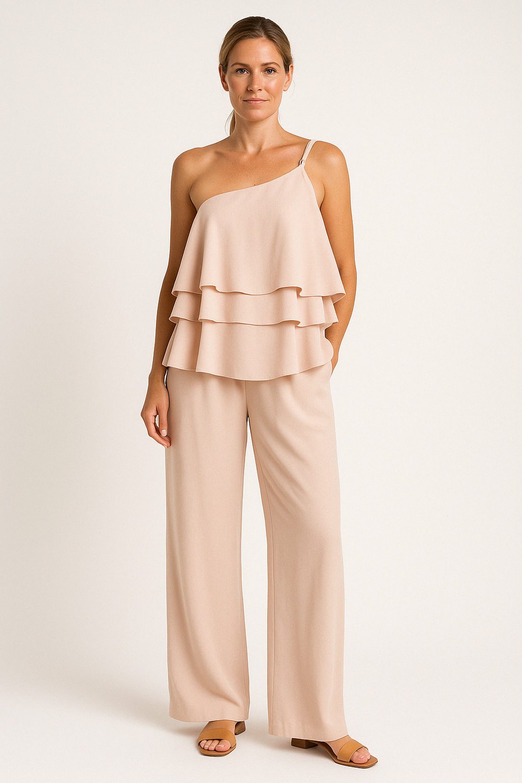 Breathable Asymmetric Ruffle Wide Leg Jumpsuit