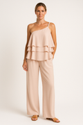 Women's Jumpsuit – Asymmetric Ruffle Top – Wide Legs – Light and Breathable Fit