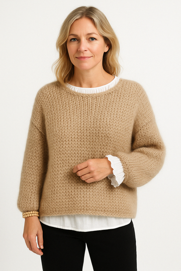 Dame Striktrøje – Oversize Pasform – Chunky Strik – Lang Model – Blød Mohairfølelse