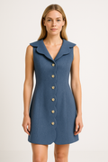 Women's Denim Dress – Tailored Fit – Sleeveless – Sculpted Placket