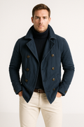 Men's Jacket – Heavy Cotton – Slim Fit – Double Breasted – High Collar – Mid-Length