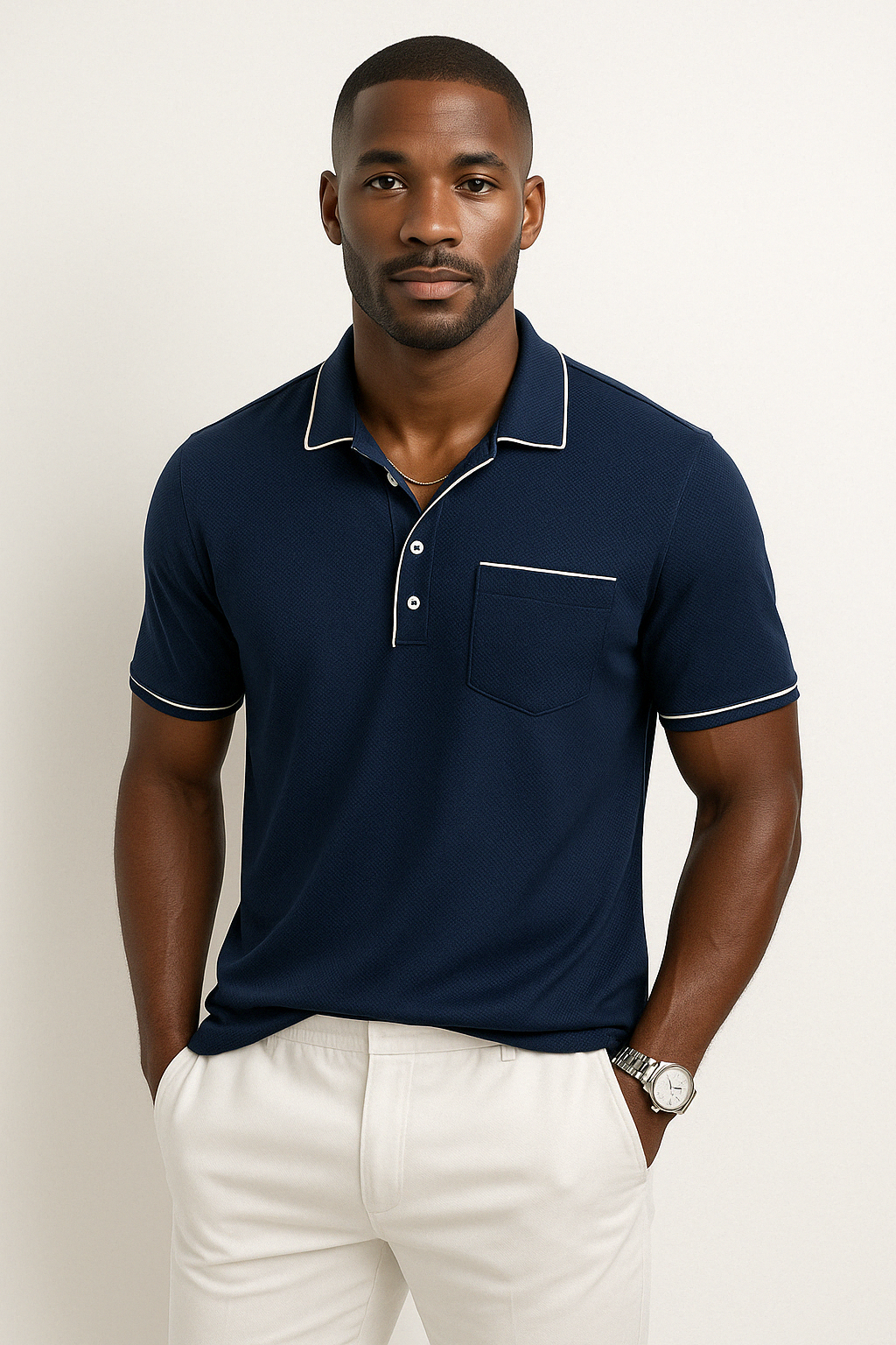 Piqué Knit Contrast Edges Polo Shirt