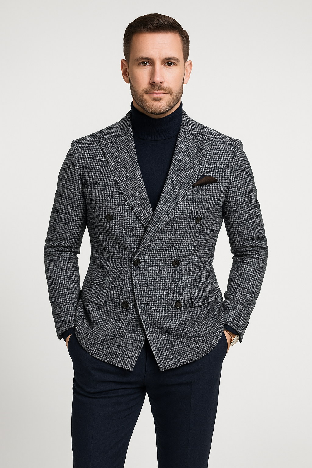 Men's Blazer – Double Breasted – Tailored Fit – Tweed – Peak Lapel