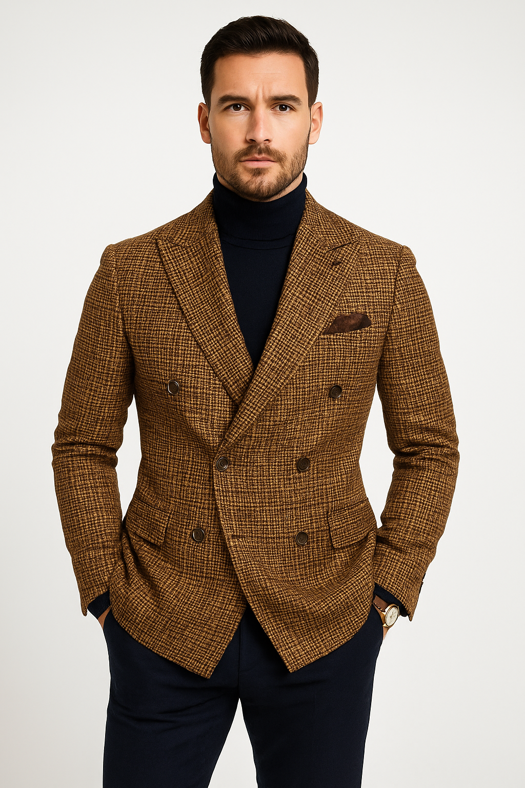 Herreblazer – Dobbelt Radet – Skræddersyet Pasform – Tweed – Spids Revers