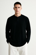 Men's Long-Sleeve T-Shirt – Rib Knit – Relaxed Fit – V-Neck Comfort Top