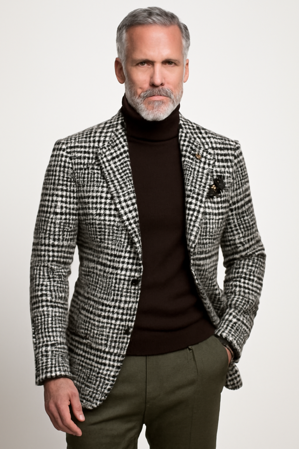 Houndstooth Wool Blend Slim Fit Blazer