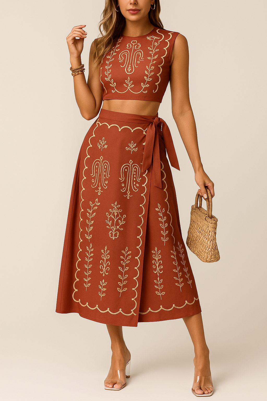 Wrap A-Line Waist Tie Midi Skirt