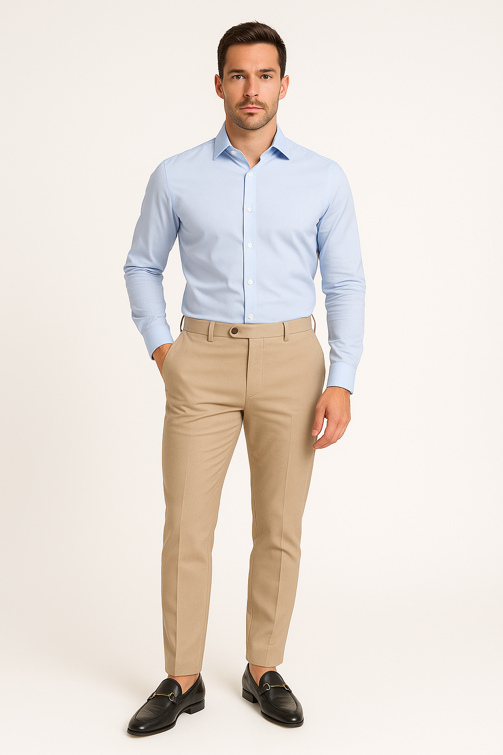 Cotton Blend Slim Fit Tapered Trousers