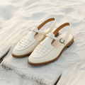 Men's Sandals – Leather – Woven Upper – T-Strap – Adjustable Buckle – Classic Fit