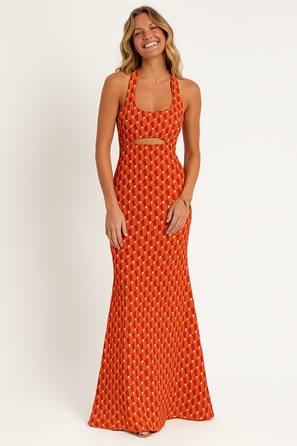 Dress for women – Long slim fit – Halterneck with cut-out – Light and breathable