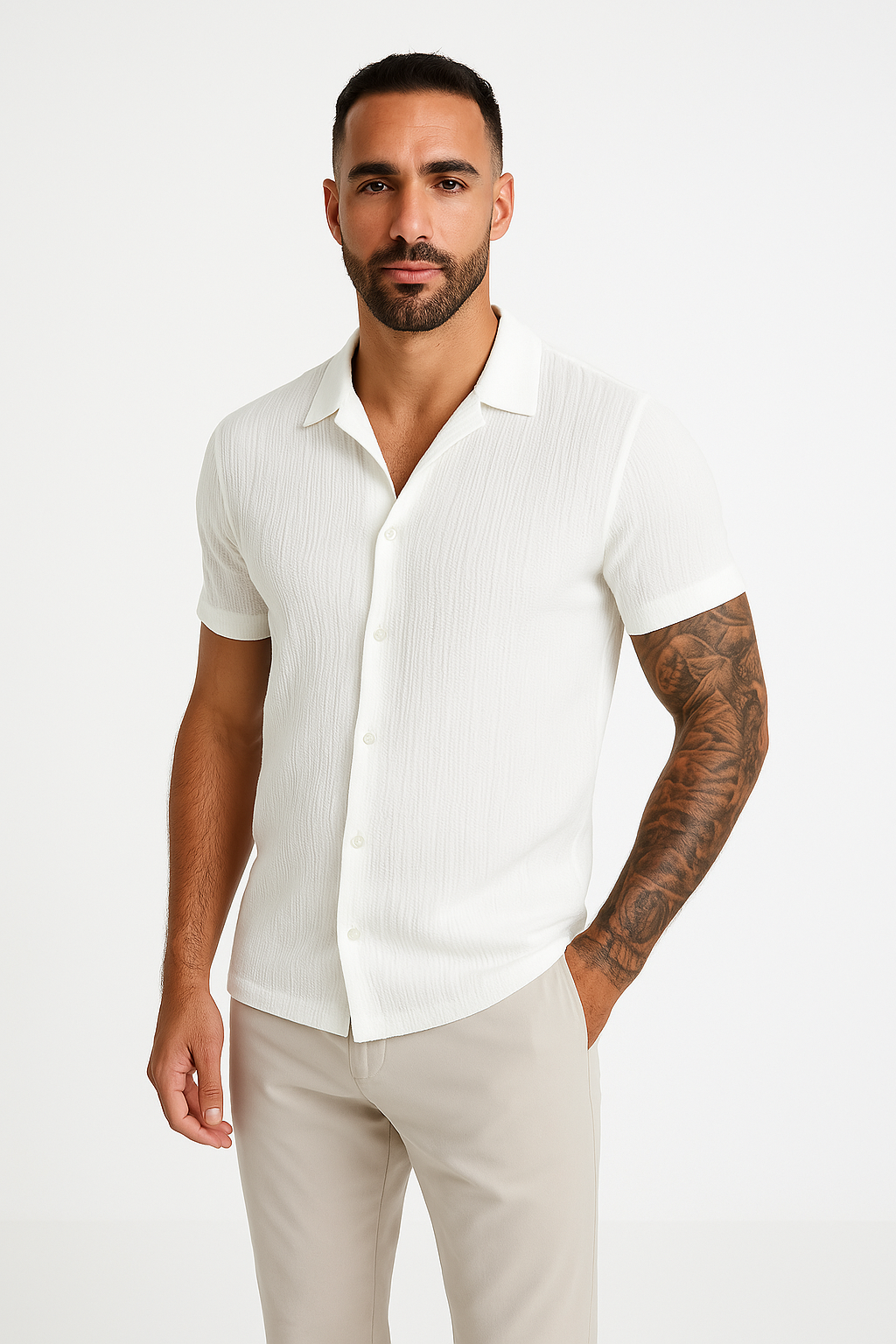 Cotton Linen Blend Loose Fit Short Sleeve Shirt