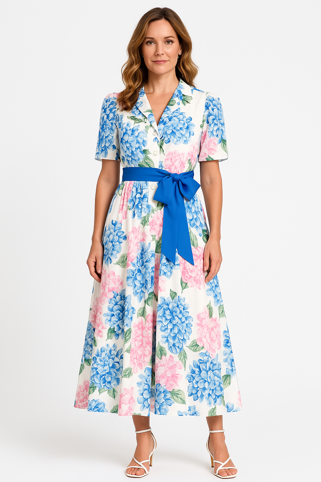 Dress for Women – Maxi – A-line Fit – Button Closure – Floral Print – Waistband