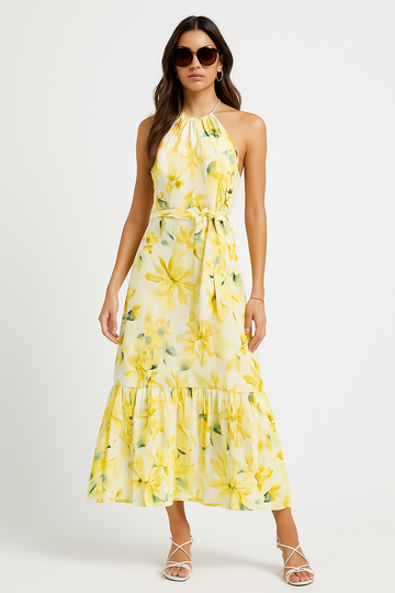 Airy Adjustable Waist Halterneck Maxi Dress