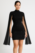 Dress for women – Slim fit – Glittering chiffon – Mini length – High neck – Evening wear